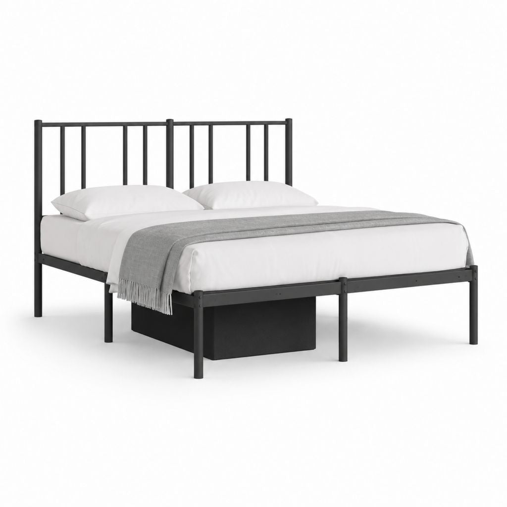 Doppelbett aus schwarzem Stahl mit Netz und Kopfteil, für Matratze 180 × 200 cm, Abmessungen 186 × 208 × 100 cm