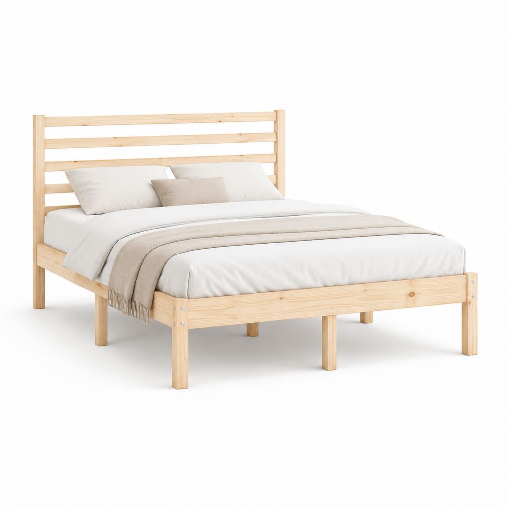 Doppelbett 160 × 200 cm aus natürlicher Massivkiefer mit Lattenkopf