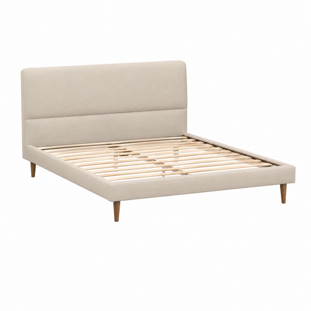 Beige gepolstertes Doppelbett mit Lattennetz, Ruhefläche 160 × 200 cm, 169 × 214 × 105 cm