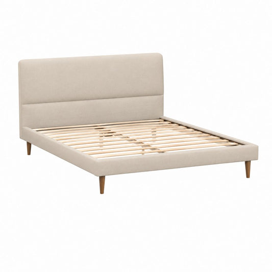 Beige gepolstertes Doppelbett mit Lattennetz, Ruhefläche 160 × 200 cm, 169 × 214 × 105 cm