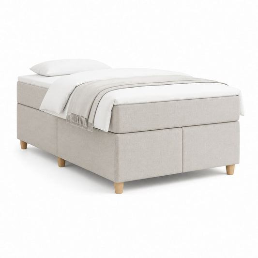 Doppel-Boxspring-Bett 160 × 200 cm aus hellem Beige-Gewebe, ohne Kopfteil, mit Matratze und Topper, Satz von 4 Stück