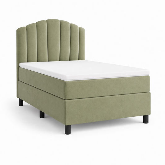 Boxspringbett 140 × 200 cm aus grünem Samt Salbei mit gepolstertem Kopfteil, Matratze und Übermatratze