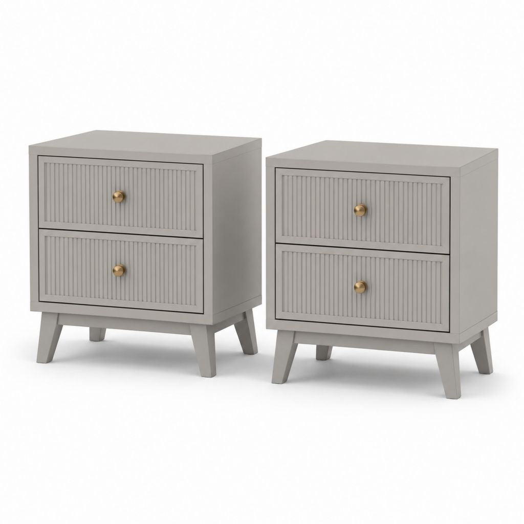 Set aus 2 rechteckigen Nachttische grau aus Holz und MDF mit 2 Schubladen, 45 × 35 × 55 cm