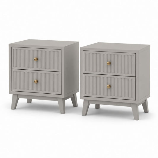 Set aus 2 rechteckigen Nachttische grau aus Holz und MDF mit 2 Schubladen, 45 × 35 × 55 cm